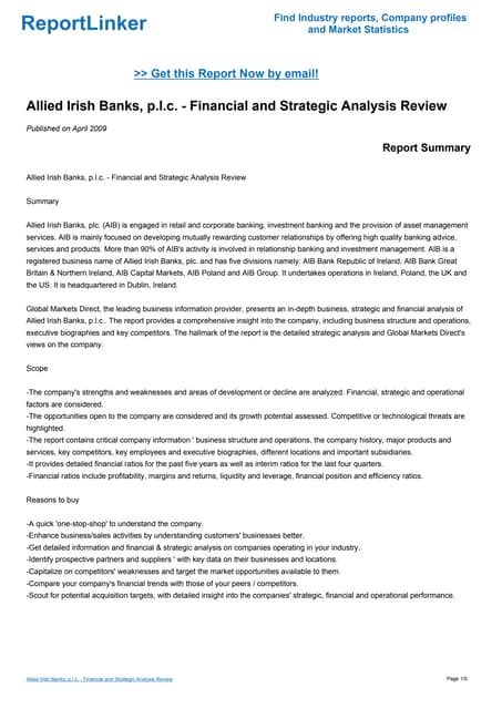 The internationalisation of allied irish banks case study