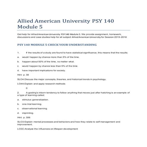 Allied american university psy 140 module 5
