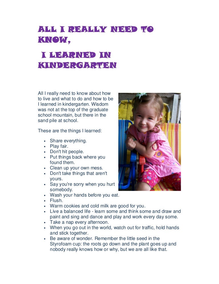 All I really need to know I learned in kindergarten