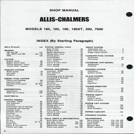 Allis chalmers models 180 tractor service repair manual