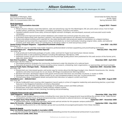 Allison goldstein resume