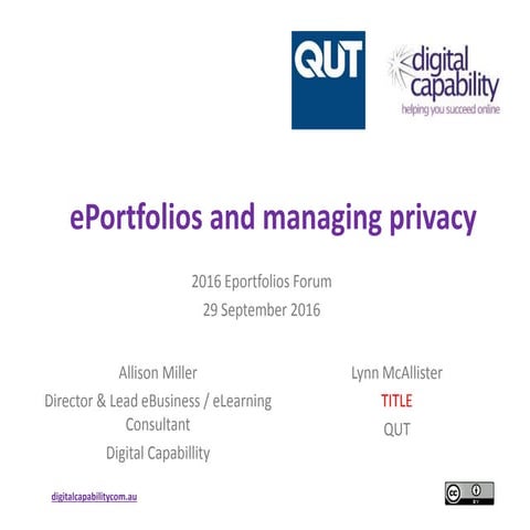 ePortfolios and managing privacy - Allison Miller (Digital Capability) Lynn M...