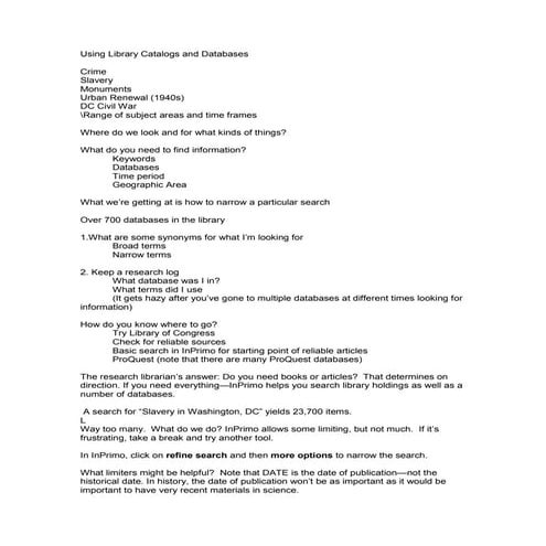 Using Library Catalogues and Databases, February12, 2014, HIST390-003