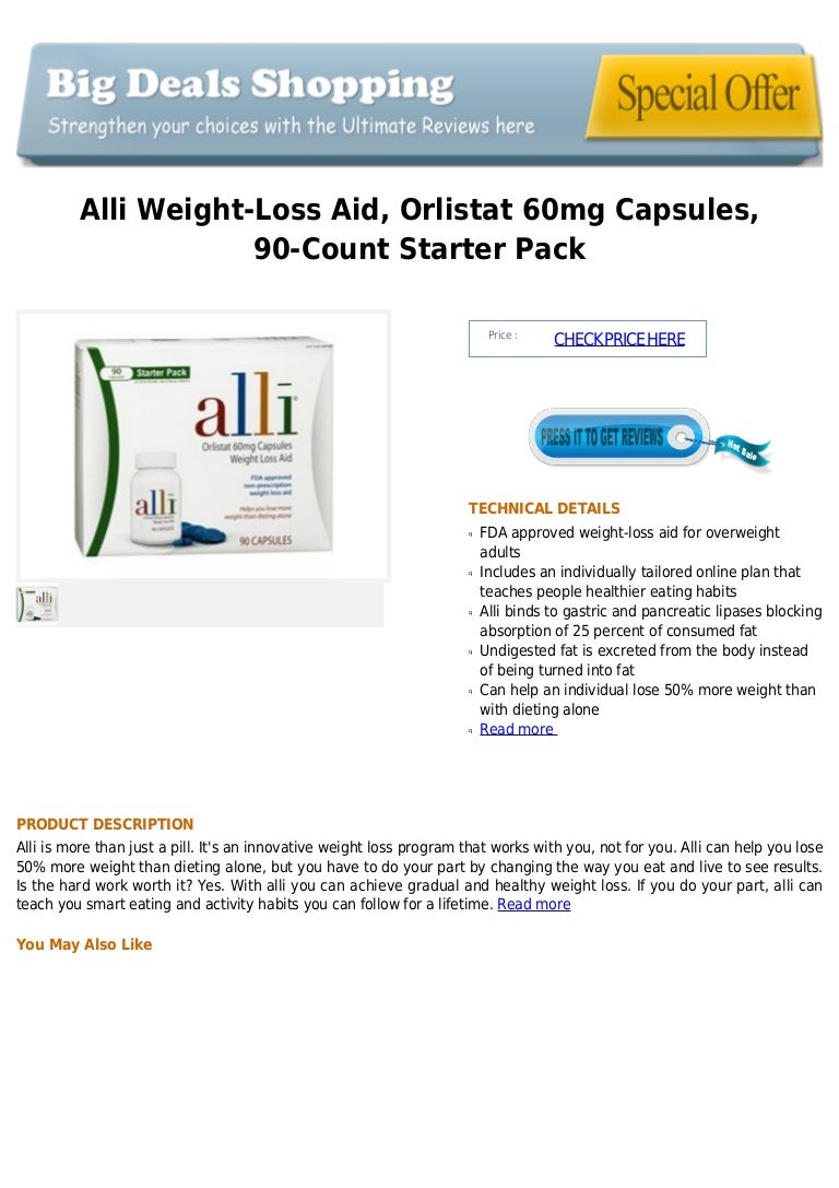 Alli weight loss aid, orlistat 60mg capsules, 90count starter pack