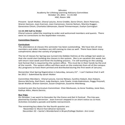 ALL Advisory Committee Minutes 10-19-11 