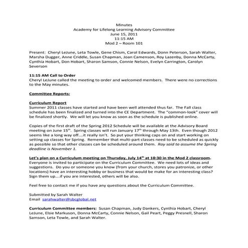 Advisory Committee Minutes - June 2011 