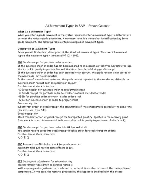 All Movement Types SAP by www.abaper.weebly.com 