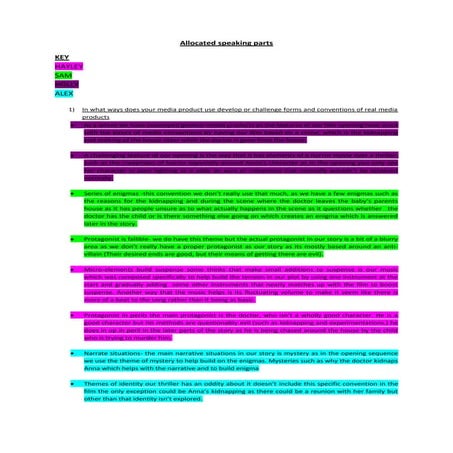 Finalised allocated speaking parts