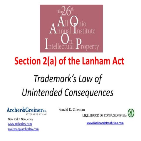 Section 2(a) of the Lanham Act: Trademark’s Law of Unintended Consequences