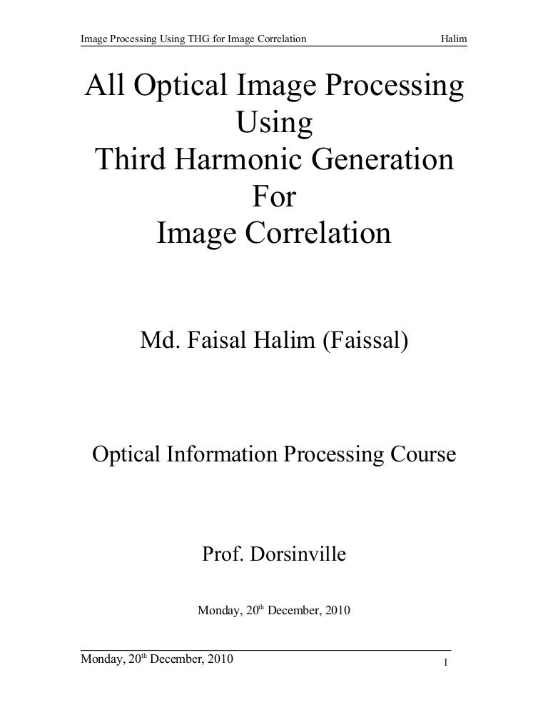 All optical image processing using third harmonic generation for imag…
