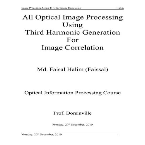 All optical image processing using third harmonic generation for image ...