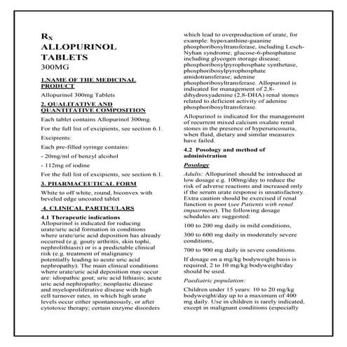 Allopurinol 300mg tablets smpc  taj pharmaceuticals