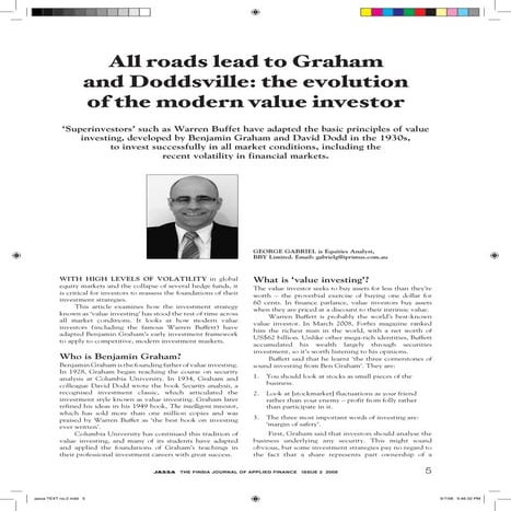 Evolution of value investing - all roads lead to Graham and Doddsville ...