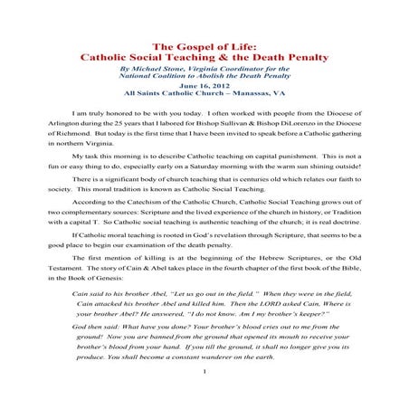 Presentation - The Gospel of Life: Catholic Social Teaching & the Death Penalty