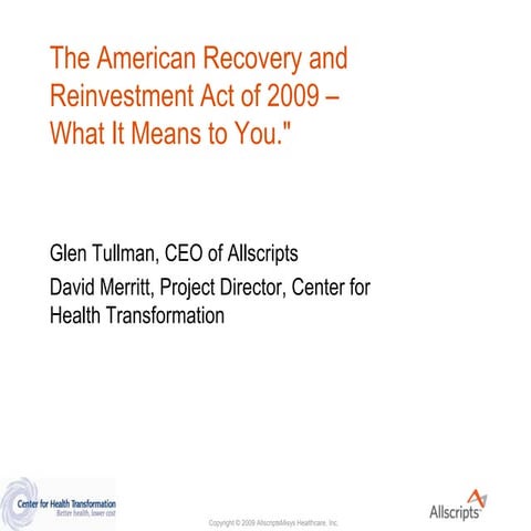 Allscripts Webcast On Feb 18   Stimulus
