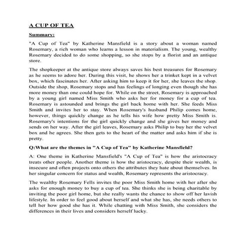 Summary of all stories of MA English