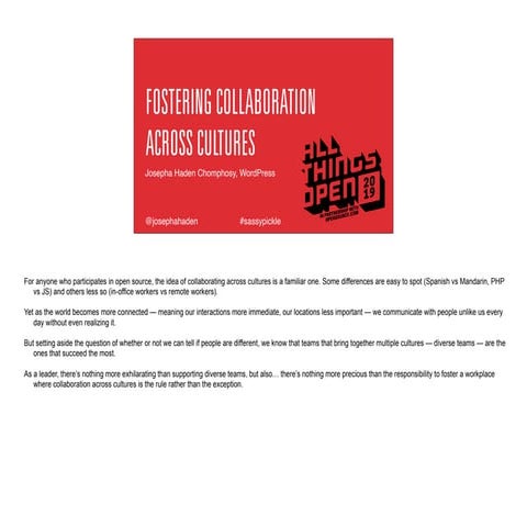 Fostering Collaboration Across Cultures