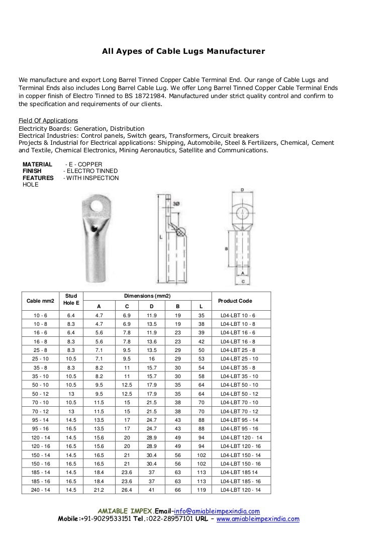 Electrical Cable Lugs Sizes
