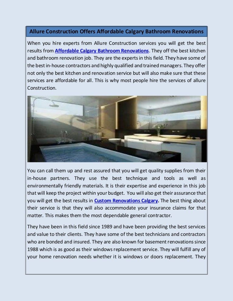 Allure Bathroom Remodeling
 - Allure Construction Offers Affordable Calgary Bathroom Renovations