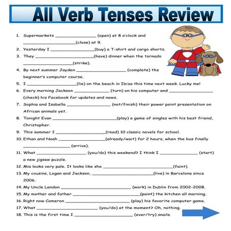 All verb tenses review .A total revision of tenses with gaps.