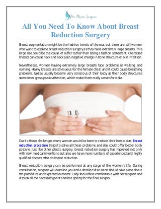 All You Need To Know About Breast Reduction Surgery