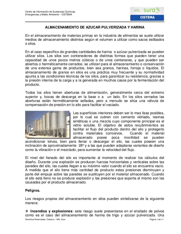 Almacenamiento de azucar pulverizada y harina