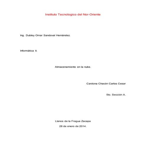 Almacenamiento en la nube carlos cardona 5to. a