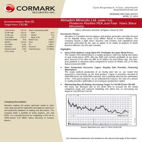 Almaden Minerals Limited - Cormark Securities