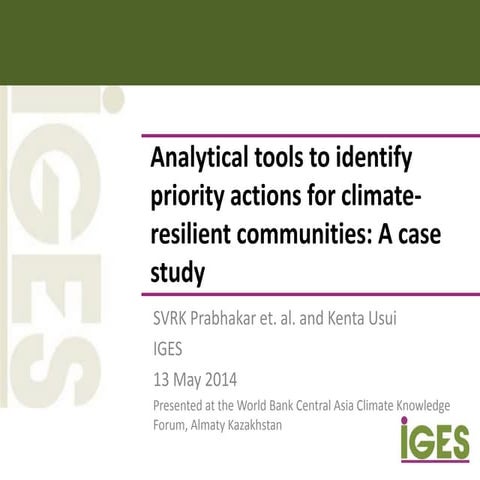 Analytical tools to identify priority actions for climate-resilient communiti...