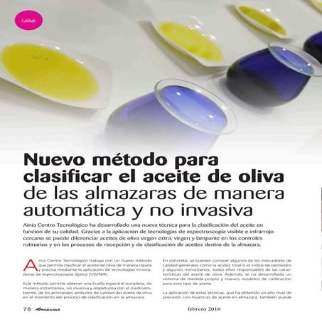 Nuevo método para clasificar el aceite de oliva de las almazaras de manera au...