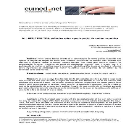 Mulher e Polítca: reflexões sobre a participação da mulher na política