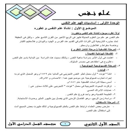 مراجعة ليلة الامتحان علم نفس للصف الأول الثانوي