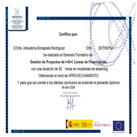 Secartys - Curso gestión de proyectos i+d+i y líneas de financiación - 2009 c...