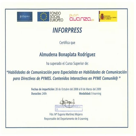 Inforpress - Curso habilidades de comunicación para directivos - 2009 certifi...