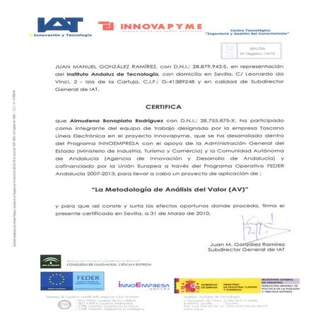 IAT - Curso metodología de análisis de valor - 2009 certificado