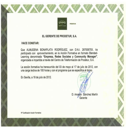 Prodetur - Empresa, redes sociales y community management - 2012 certificado
