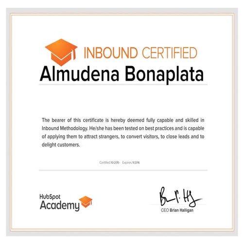 Almudena Bonaplata - 2015 - Hubspot Inbound Marketing Certification