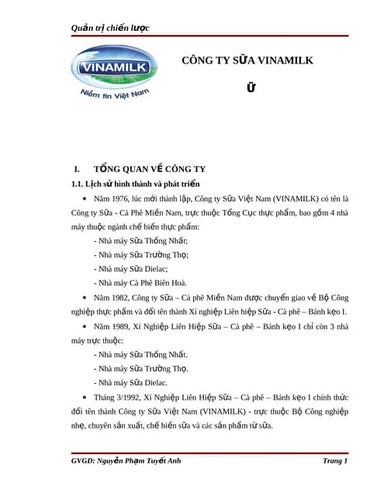 Bài tập nhóm môn Quản trị chiến lược "Công ty sữa Vinamilk"