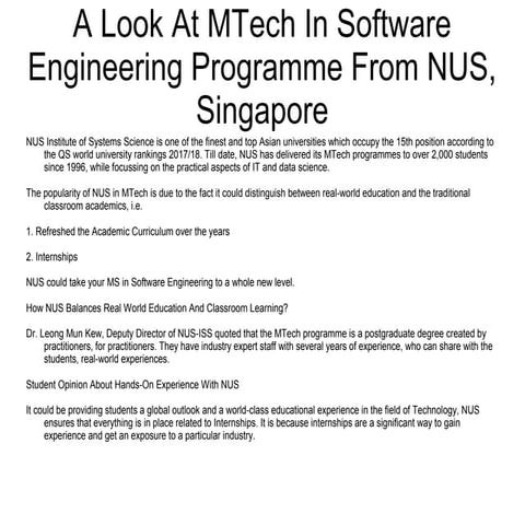 Master of Technology in Software Engineering | PDF