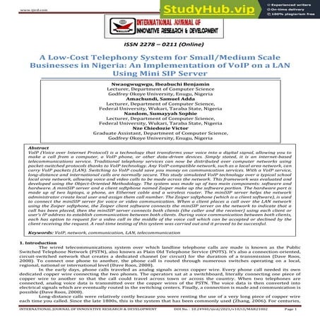 A Low-Cost Telephony System For Small Medium Scale Businesses In Nigeria  An ...