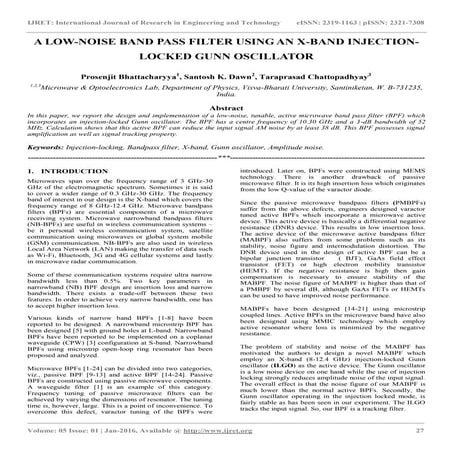 A low noise band pass filter using an x-band injection-locked gunn oscillator