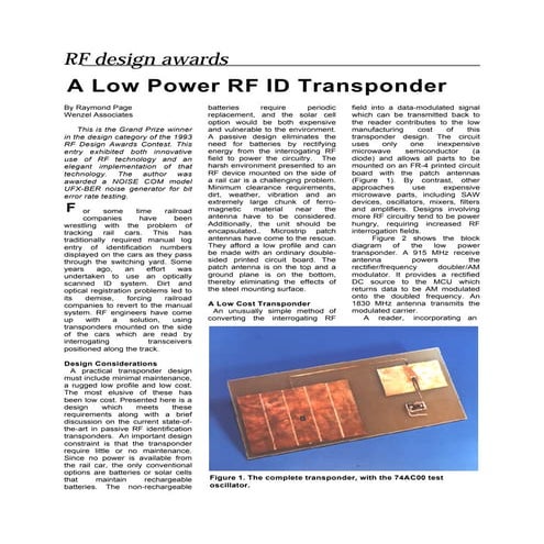 A low power rf id transponder