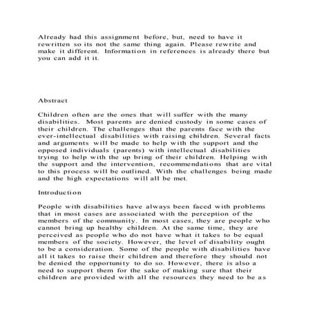 Already had this assignment before, but, need to have it rewritten s