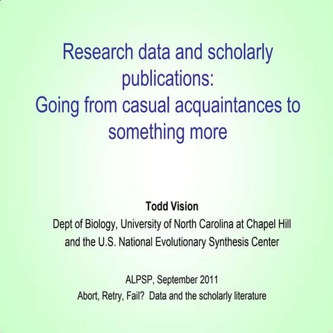 Research data and scholarly publications: going from casual acquaintances to ...
