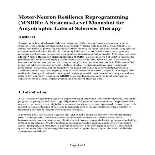 ALS (Lou Gehrig's Disease) Moonshot Proposal