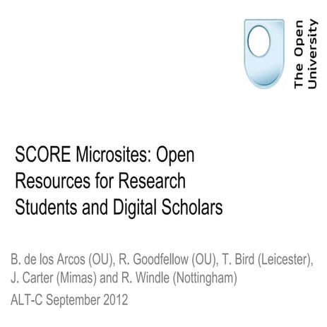 Open Resources for Research Students and Digital Scholars