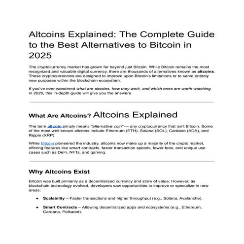 Altcoins Explained The Complete Guide to the Best Alternatives to Bitcoin in 2025