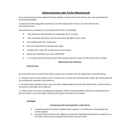 Alteraciones del ciclo menstrual