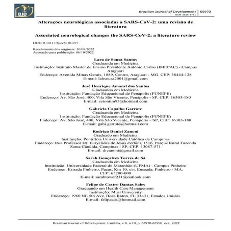 Alterações neurológicas associadas a SARS-CoV-2: uma revisão de literatura | Associated neurological changes the SARS-CoV-2: a literature review