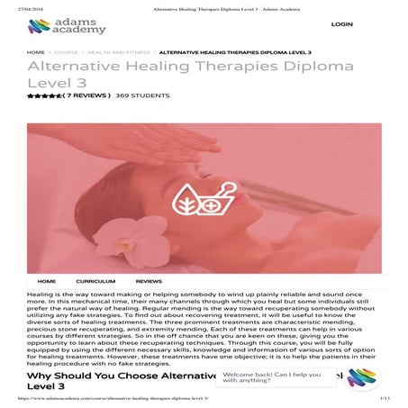 Alternative healing therapies diploma level 3 - Adams Academy